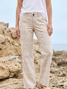 Patagonia Pants Size 10 Beige Print Outdoor Hiking Organic Hemp Cotton Blend